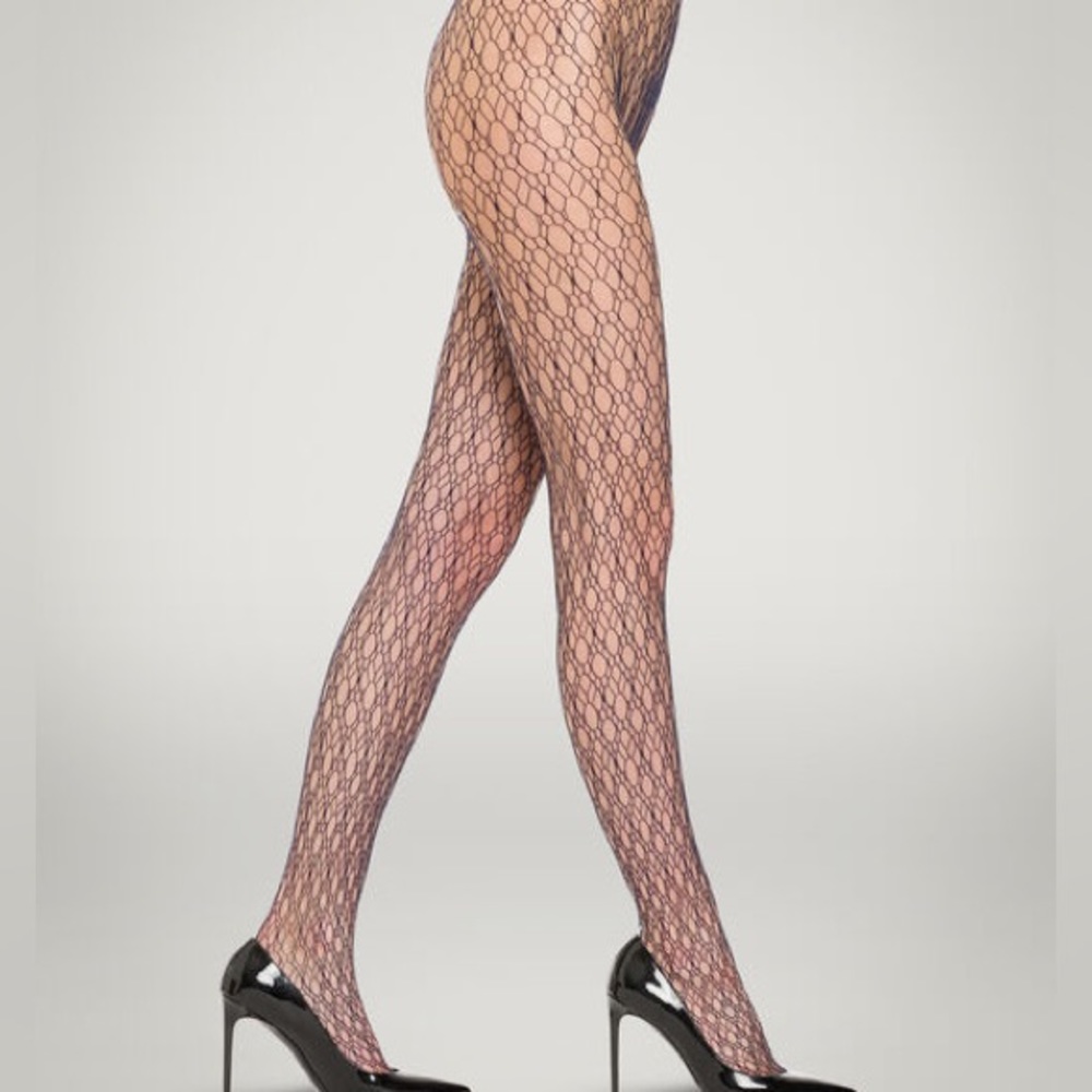 WOLFORD ART DECO NET TIGHTS BLACK SIZE LARGE NWT